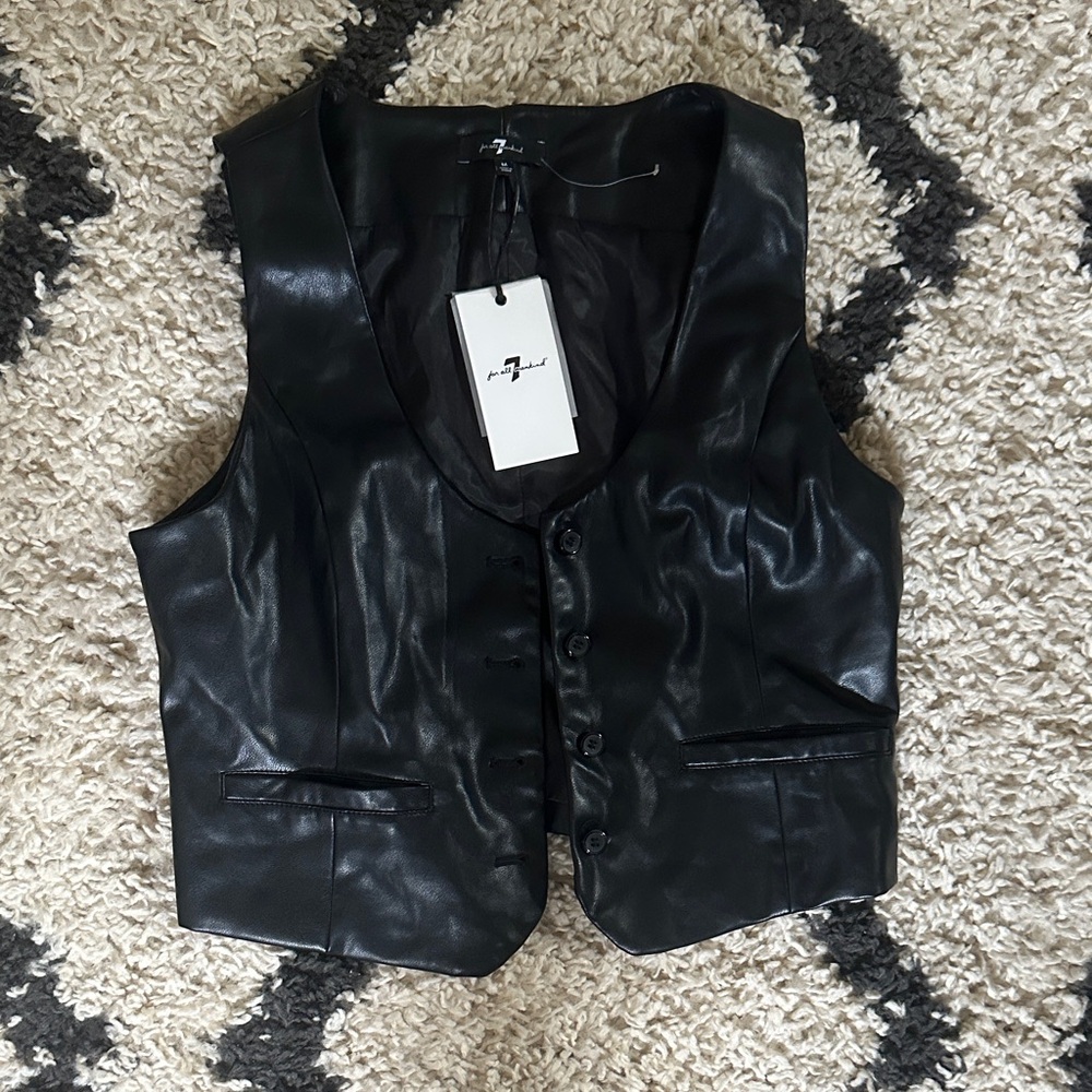 7 For All Mankind Black Leather Vest